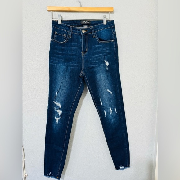 Q17 Jeans Blue Distressed High Rise Skinny Cotton Blend Jeans Sz 5 - Picture 1 of 13